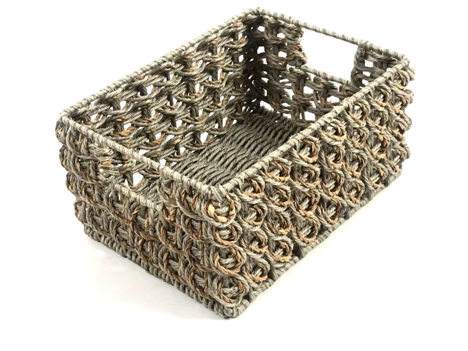 Premium PE Resin and Seagrass Rectangular Storage Basket with Handles